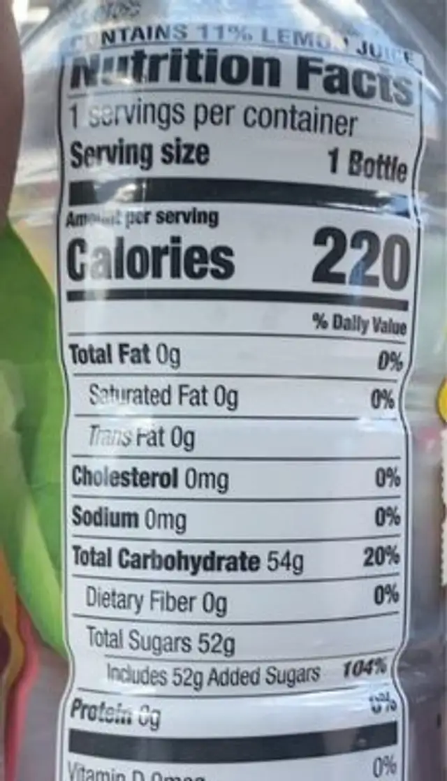 Real Strawberry Lemonade nutrition facts table