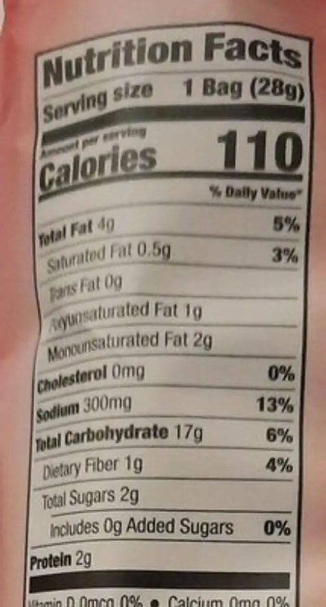 Hummus chips nutrition facts table