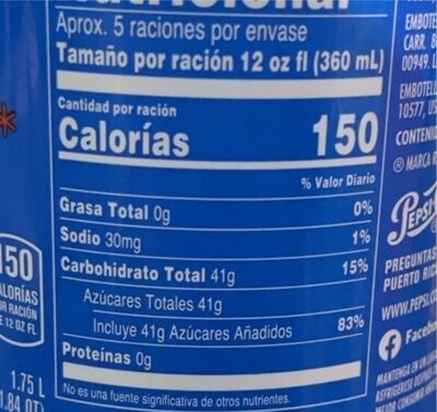Pepsi blue nutrition facts table