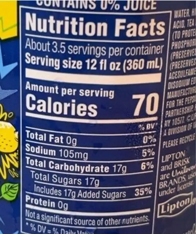 Brisk tea nutrition facts table