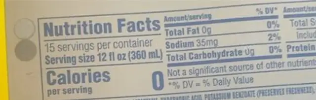 Diet pepsi cola nutrition facts table