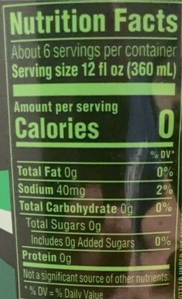 Mtn Dew Zero sugar nutrition facts table