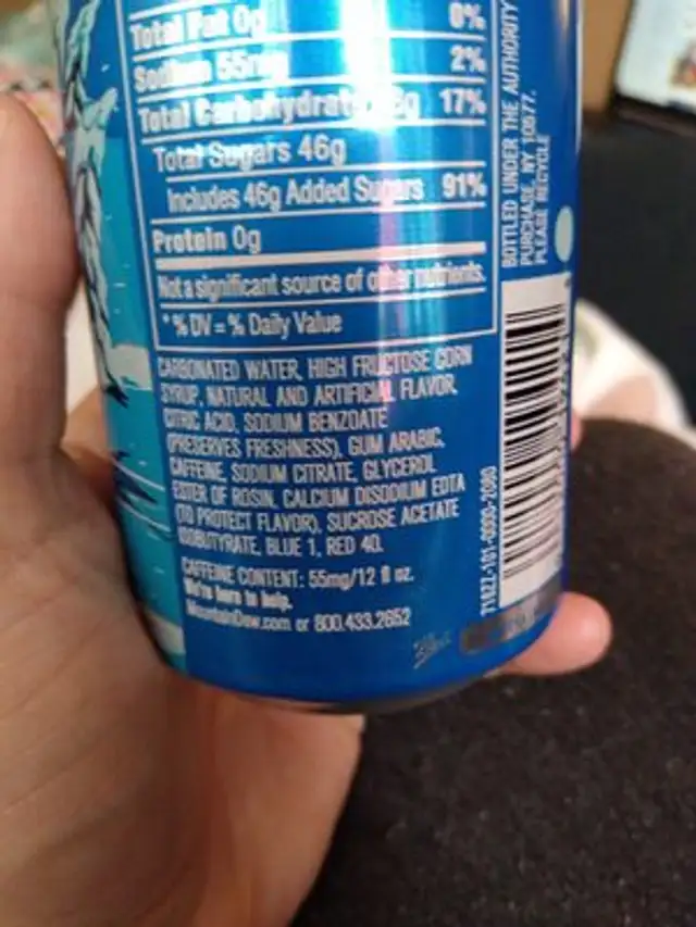 Mountain Dew FrostBite ingredients label