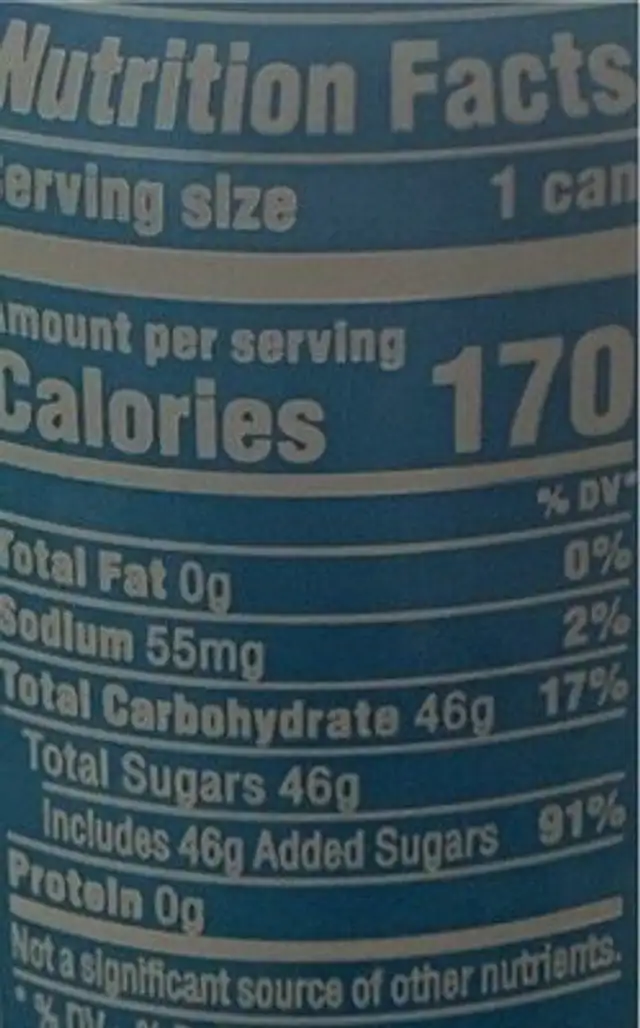 Mountain Dew FrostBite nutrition facts table