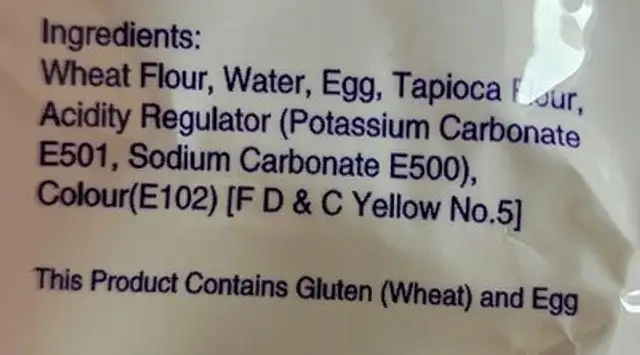 Nouilles Larges Aux Oeufs Wingman 454G ingredients label