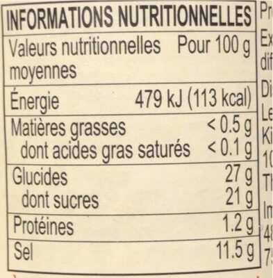 Sauce saveur huître nutrition facts table