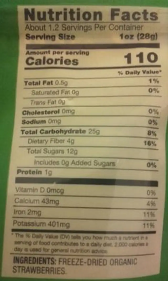 Organic Just Strawberries ingredients label