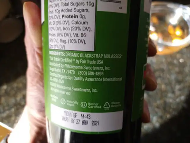 Unsulphured Organic Molasses ingredients label