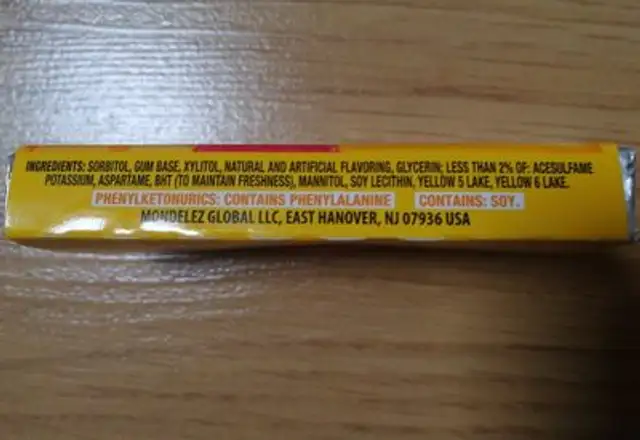 Trident Sugar Free Gum - Passionberry Twist ingredients label