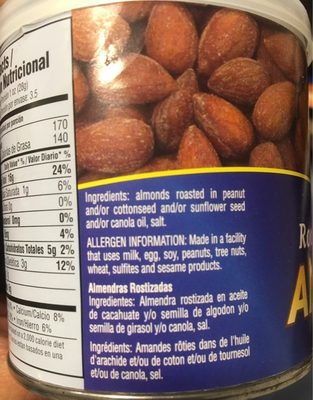 Roasted salted almonds ingredients label