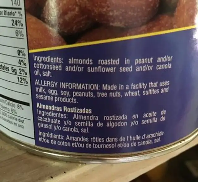 Roasted Salted Almonds ingredients label