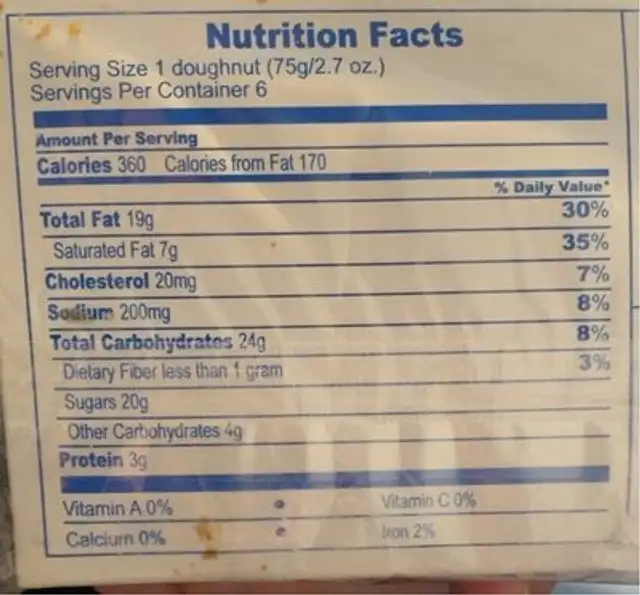 6 Creme Filled Doughnuts nutrition facts table