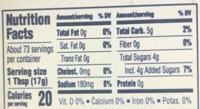 Ketchup veggies nutrition facts table