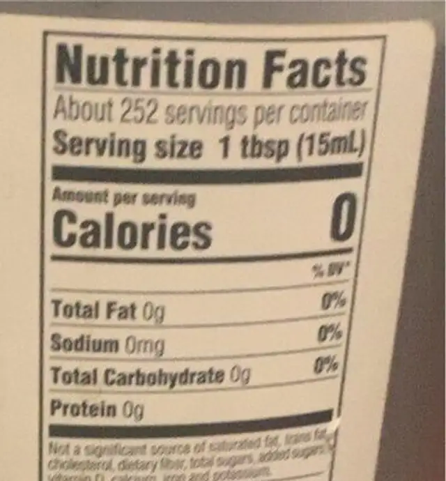 Apple cidar vinegar nutrition facts table