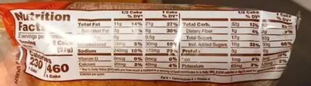 Cinnamon Crumb Loaf Cake nutrition facts table