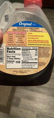 Original Syrup nutrition facts table