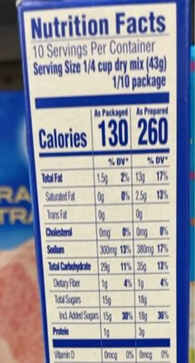 Traditional Vanilla Cake Mix nutrition facts table