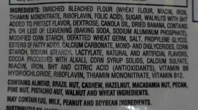 BANANA NUT MUFFIN MIX ingredients label