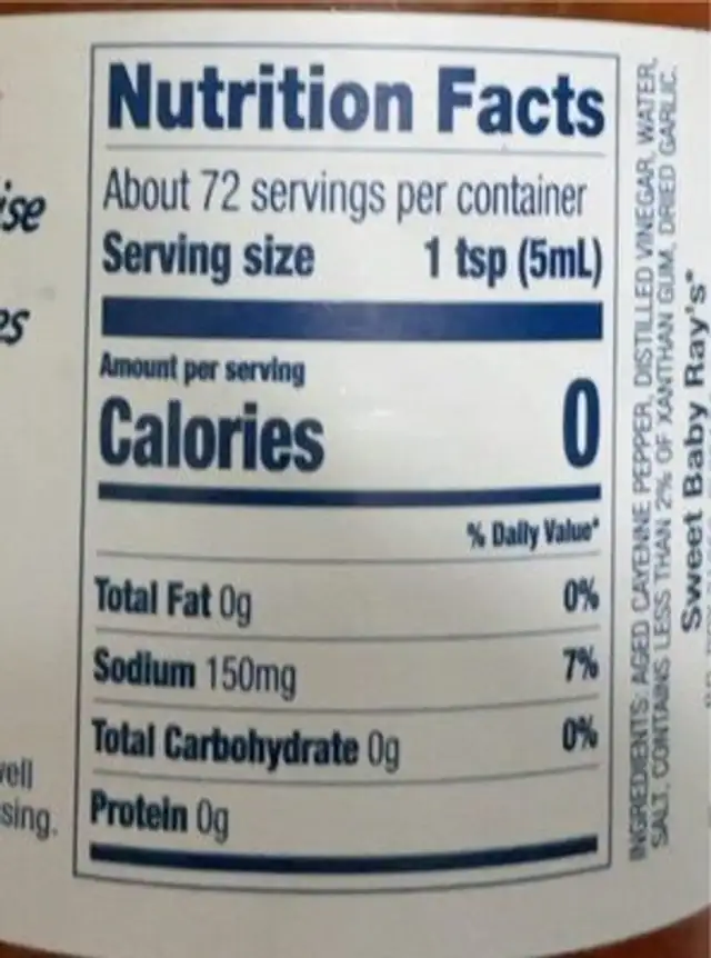 Hot Sauce nutrition facts table