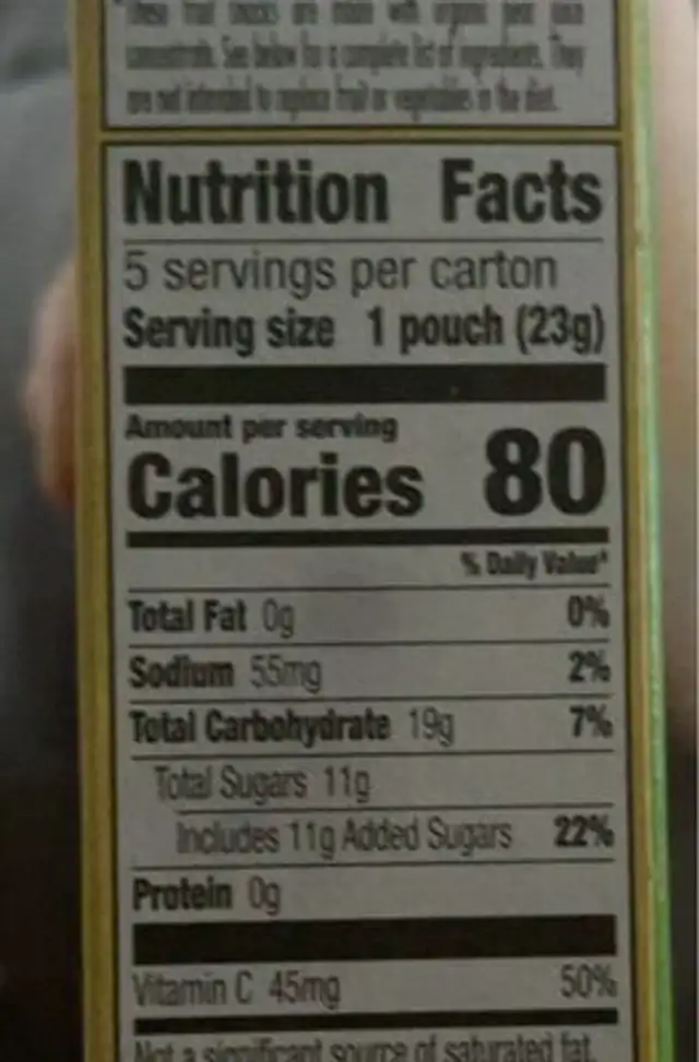 Fruit snacks nutrition facts table