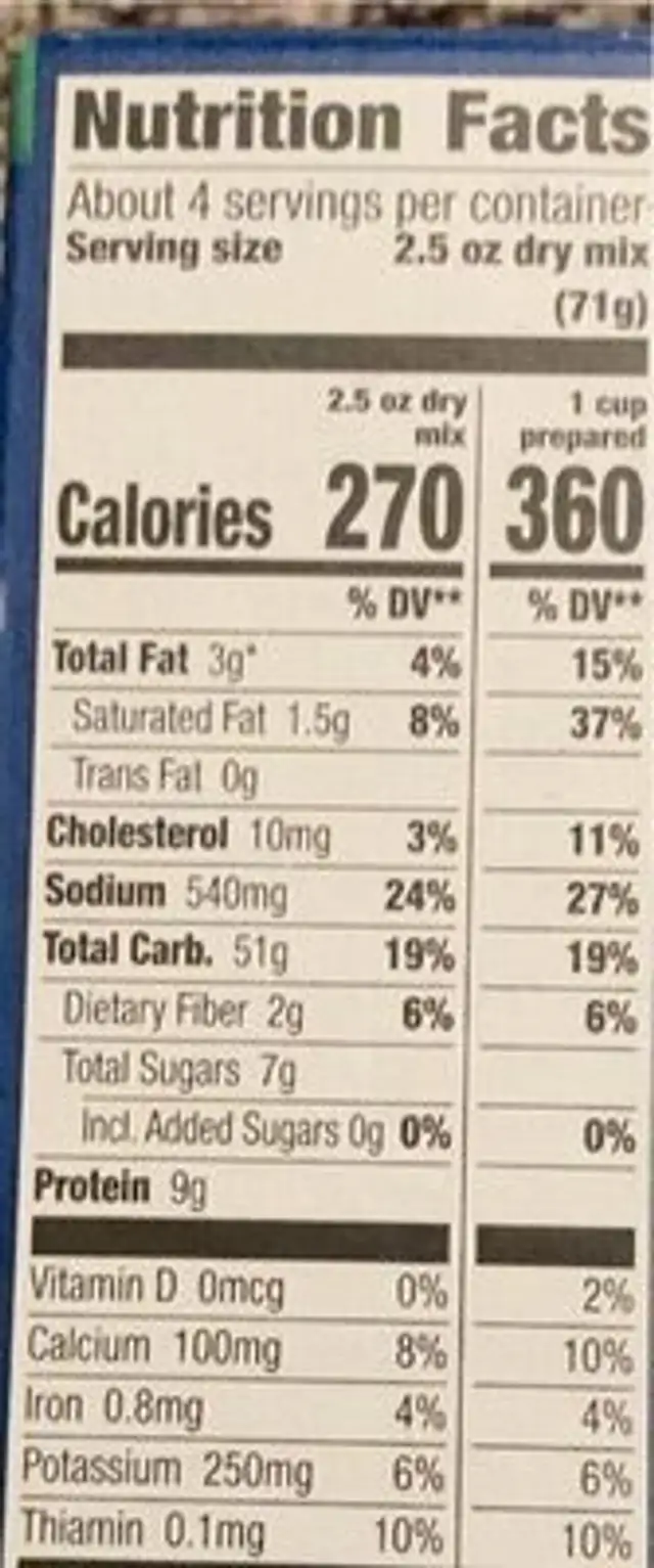 Classic mild cheddar macaroni and cheese nutrition facts table