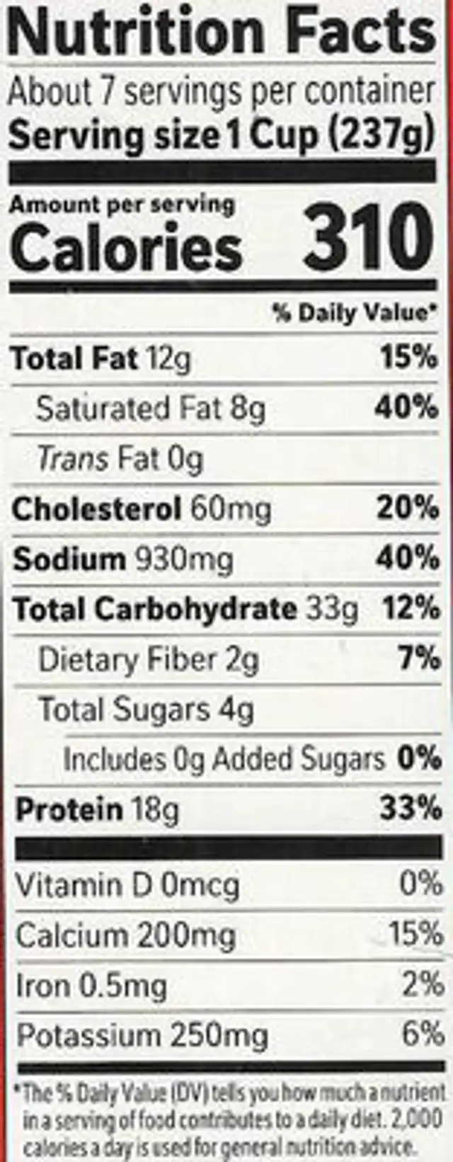 Stouffer's Large Family Size Chicken Alfredo nutrition facts table