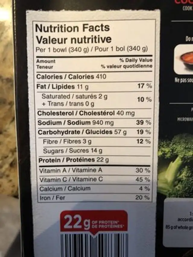 Barre tendre ingredients label