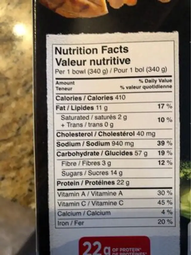 Barre tendre nutrition facts table