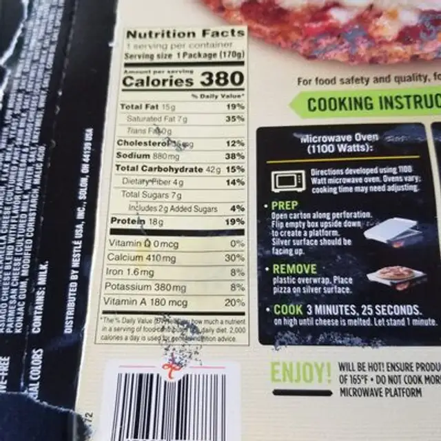 Cauliflower Crust Three Cheese Pizza ingredients label