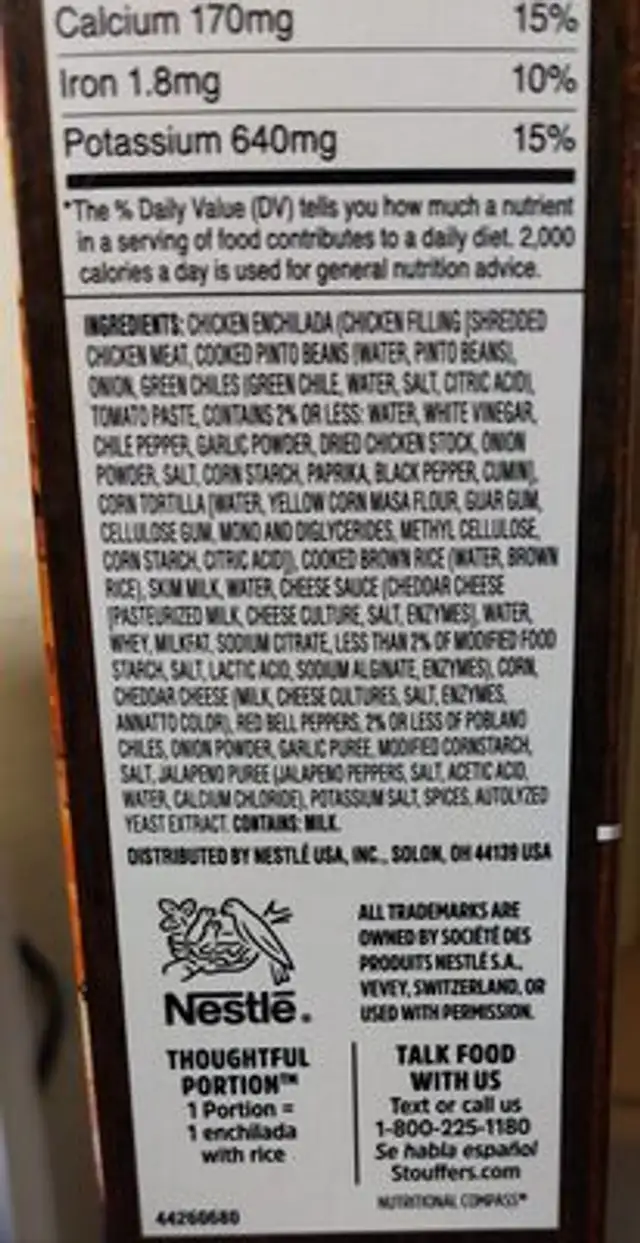 Chicken enchiladas ingredients label