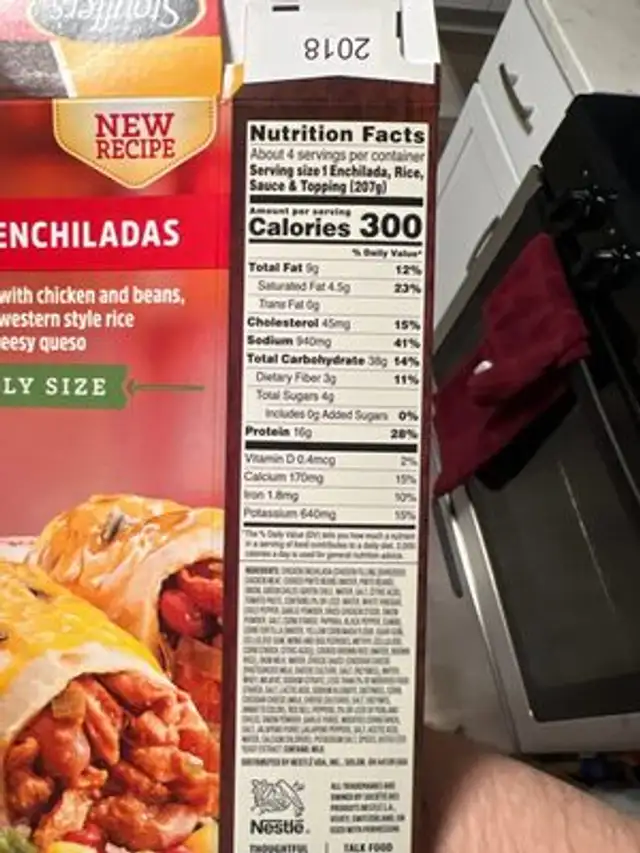 Chicken enchiladas nutrition facts table