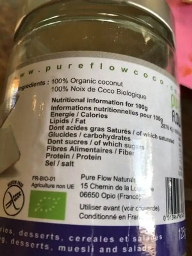 Pure Flow Chips Coco Bio ingredients label