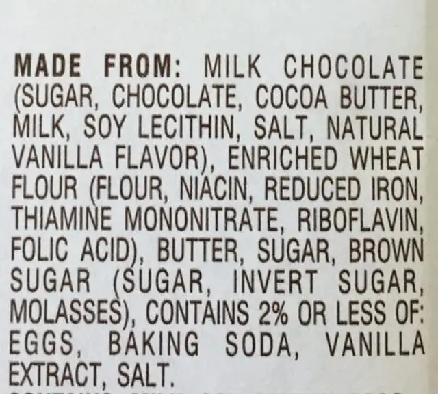 Cookies, thin and crispy, milk chocolate chip ingredients label