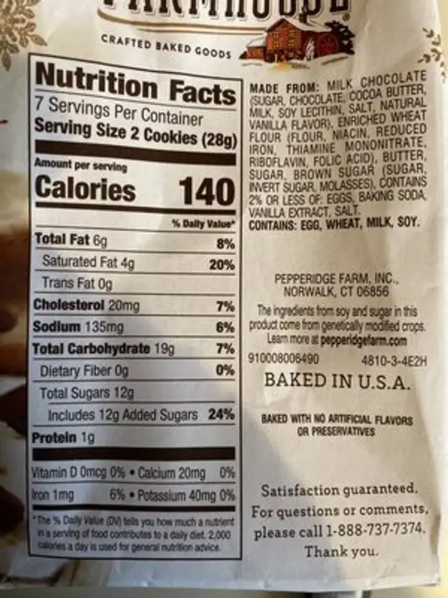 Cookies, thin and crispy, milk chocolate chip nutrition facts table