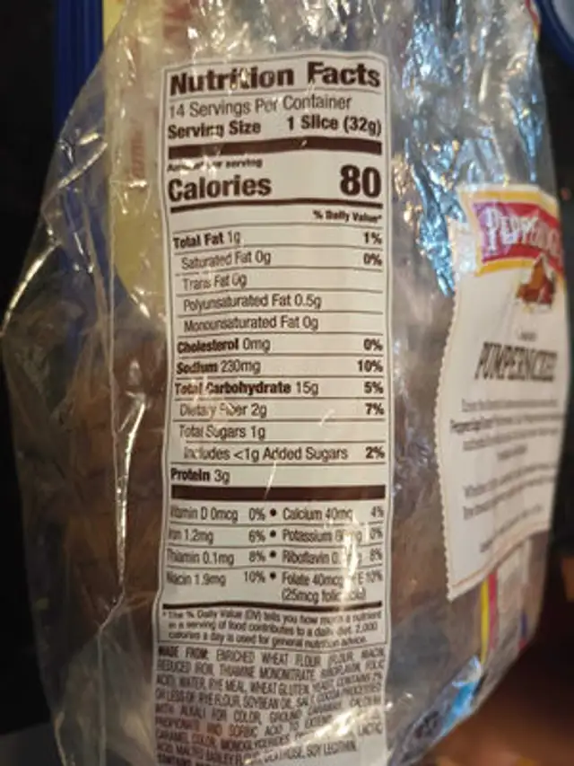 Pumpernickel bread, dark pump ingredients label