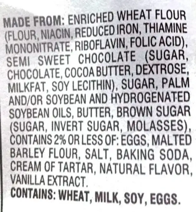 Nantucket Dark Chocolate ingredients label
