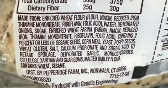 Bagels Everything ingredients label