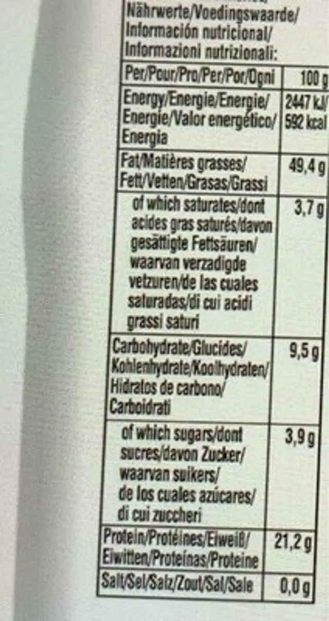 Amandes naturelles nutrition facts table