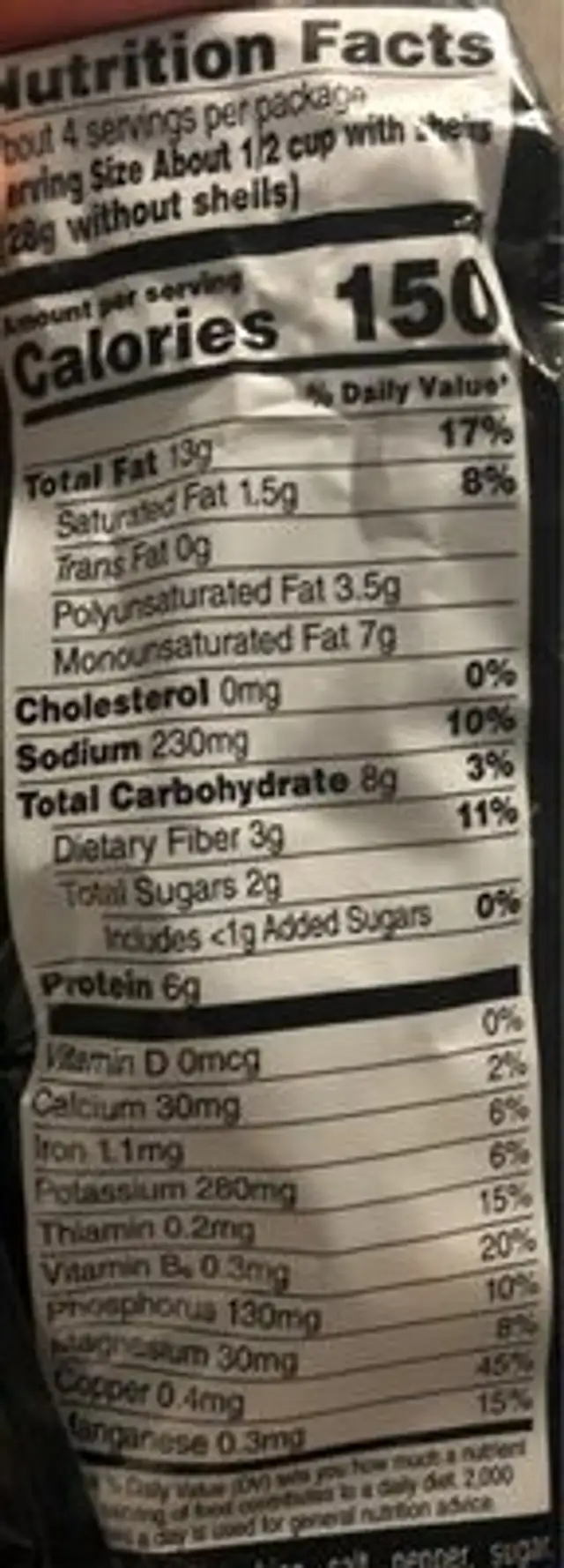Pistachios Salt & Pepper nutrition facts table
