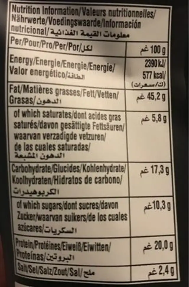 Wonderful Pistachios Sweet Chili nutrition facts table