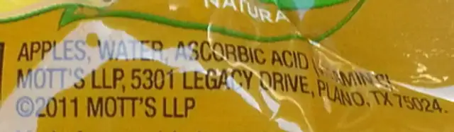 No Sugar Added Applesauce Apple ingredients label