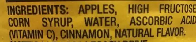 Applesauce ingredients label