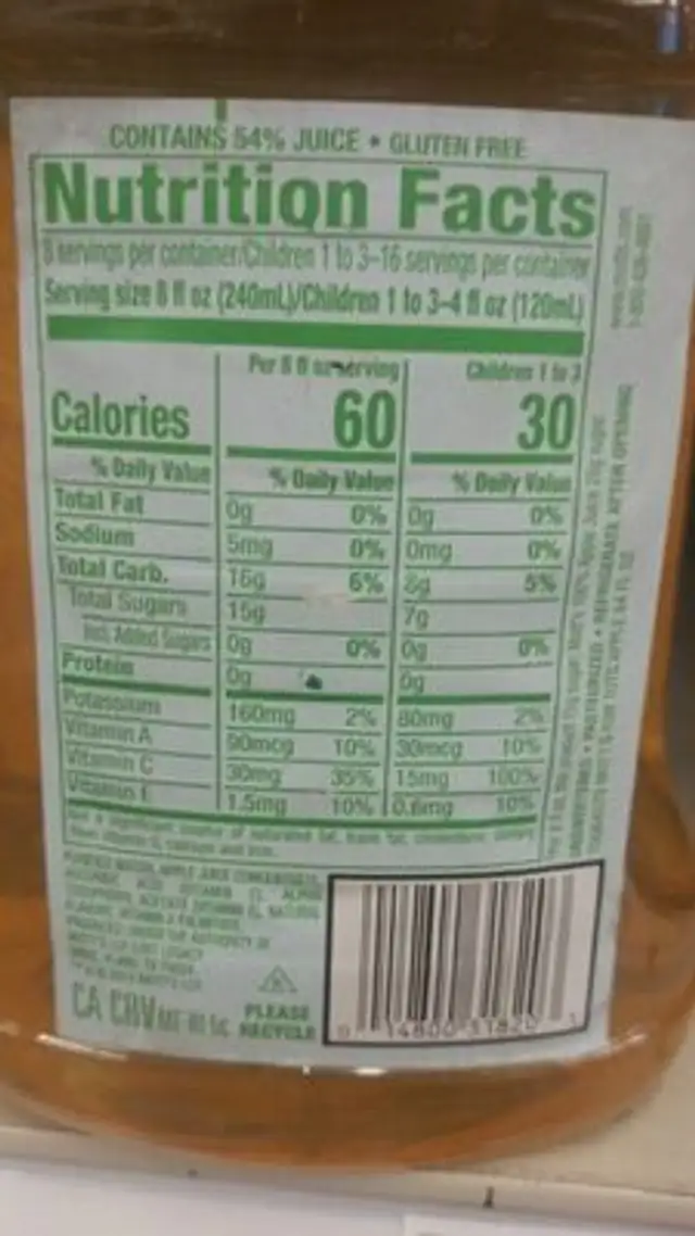 For tots apple nutrition facts table