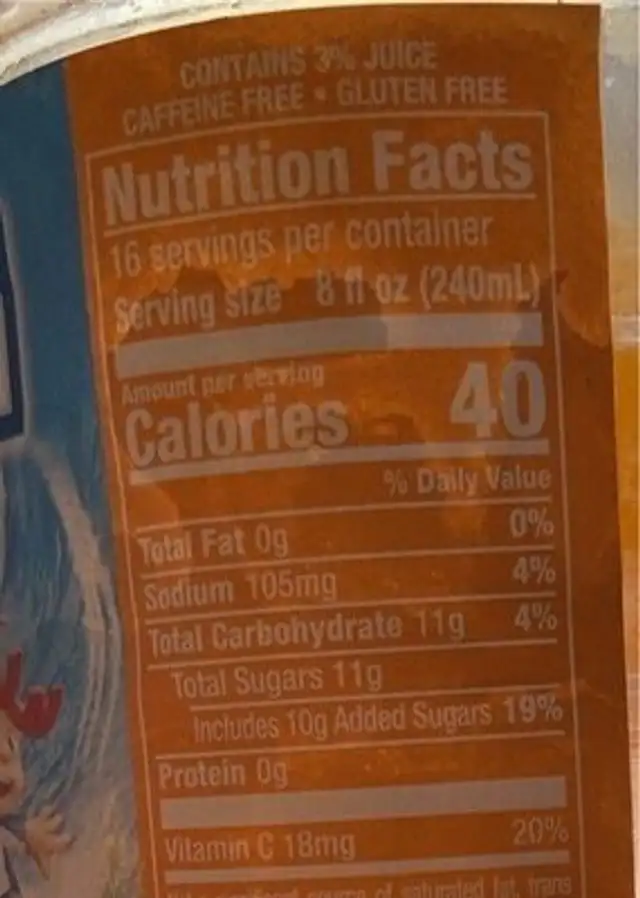 Orange ocean nutrition facts table