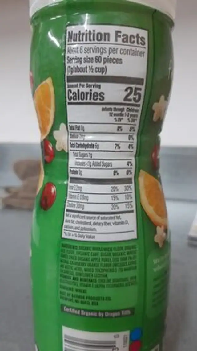 Puffs Cranberry Orange ingredients label