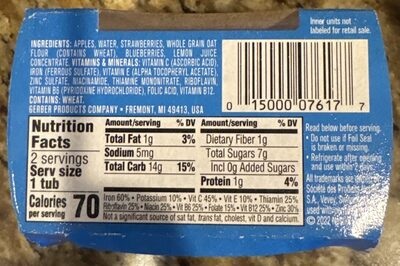 Apple Strawberry Blueberry Oatmeal Cereal nutrition facts table