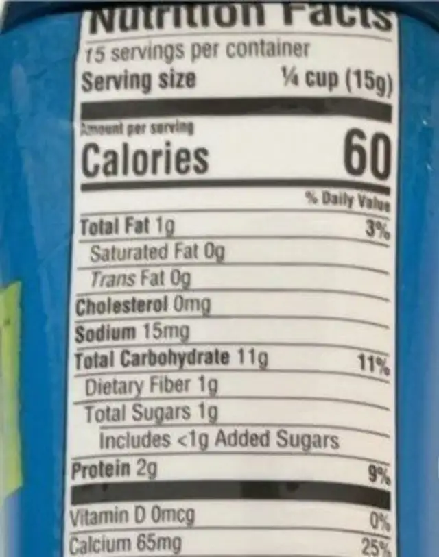 Power blend nutrition facts table