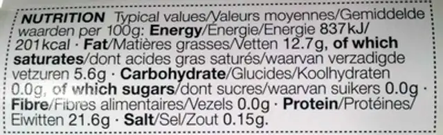 British Sirloin Steak nutrition facts table