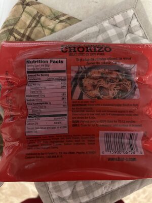 Fully cooked chorizo nutrition facts table