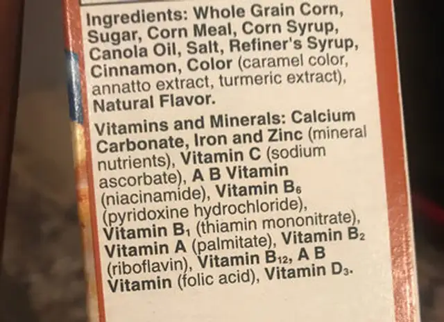 French cereal ingredients label
